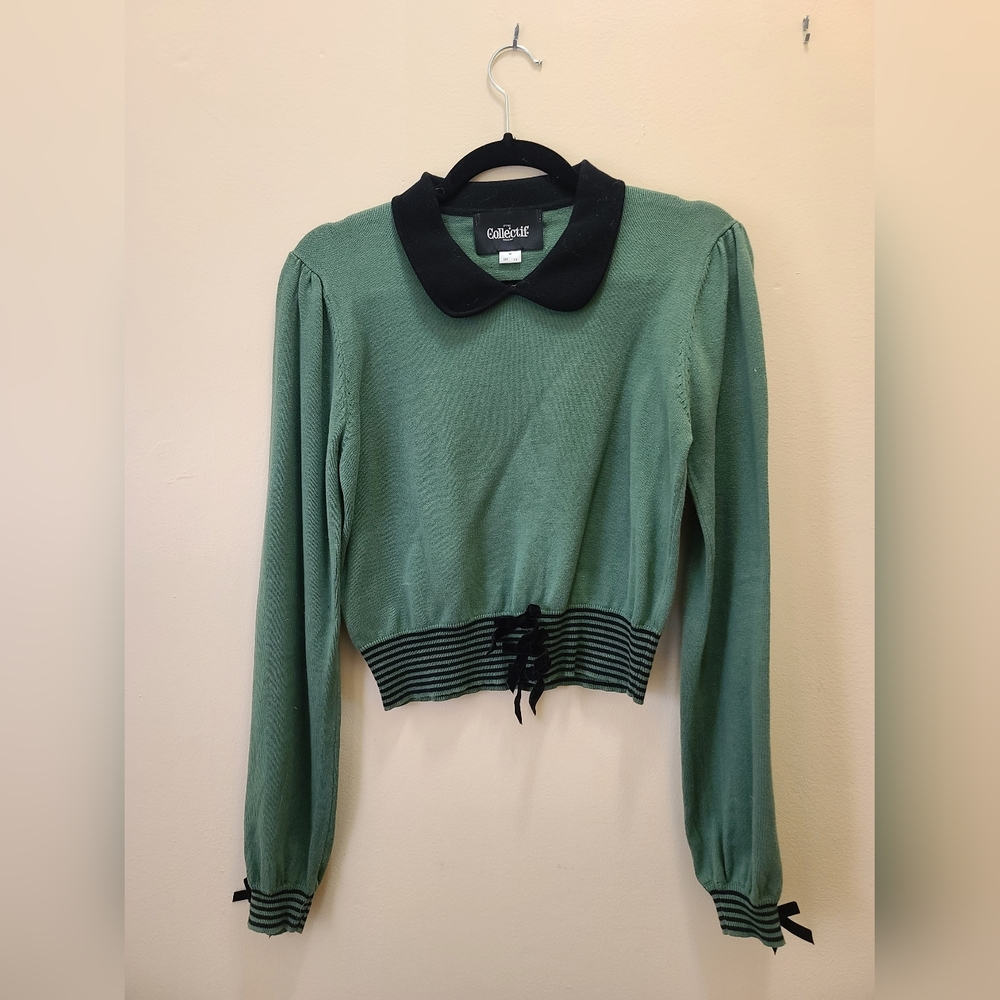 Collectif Green Peter Pan Collar Sweater Size M
